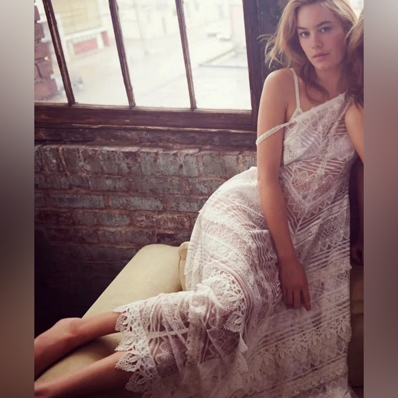 RARE free people white lace maxi slip mitered meadows - Picture 3 of 6
